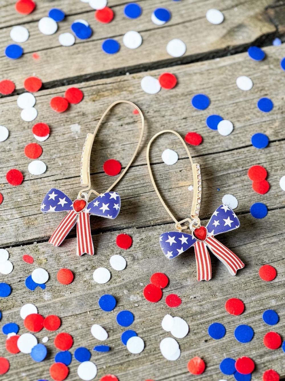 NEW Betsey Johnson Americana Bow Shepherd Hook Earrings Blue 2 inches NWT